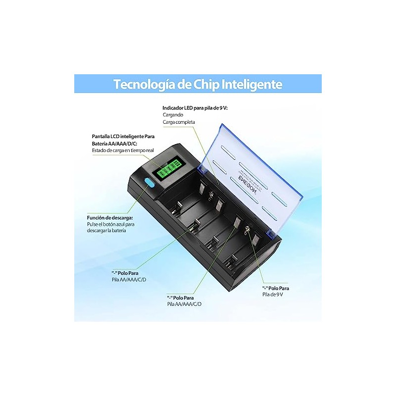 ENEGON Cargador de Pilas para Ni-MH Ni-CD de C, D,