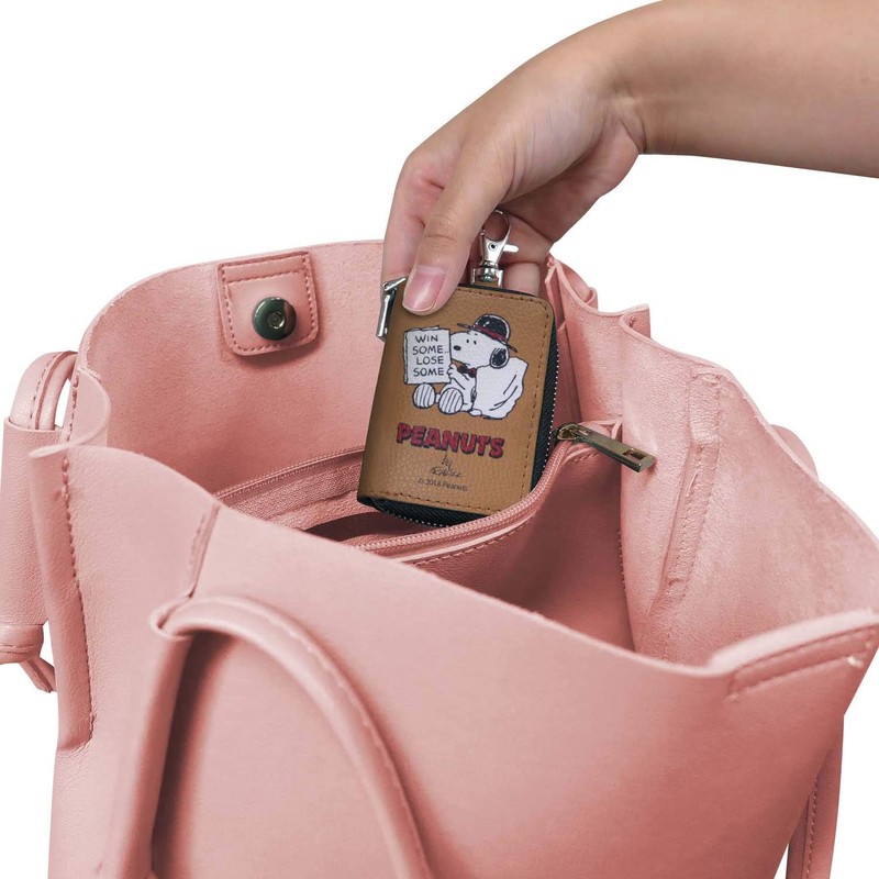 Meibo SN161 Snoopy Car Smart Key Case, Transparent Window, Brown