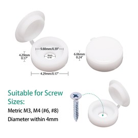 BUXIMN 200pcs Plastic Hinged Screw Covers Caps, Flolding Screw Cap Covers Flip Tops Snap (White, M4)