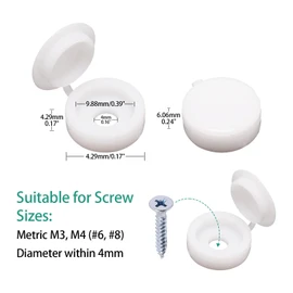 BUXIMN 200pcs Plastic Hinged Screw Covers Caps, Flolding Screw Cap Covers Flip Tops Snap (White, M4)