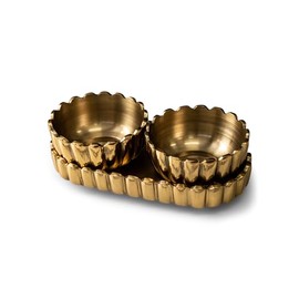 IHI EST. 1986 Scalloped Edge - Two Bowls with Tray - 8 x 4 Inch Gold Tone Polished Aluminum Multipurpose Serving Dish