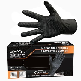 [PHPTHIK] Nitrile Gloves, Disposable Mechanic Gloves, 50 Pieces, 0.01 inch (0.28 mm), Thickened Engineer Gloves, Durable, Diamond Grip, Oil-Resistant, Work, Industrial, Automobile, Motorcycle