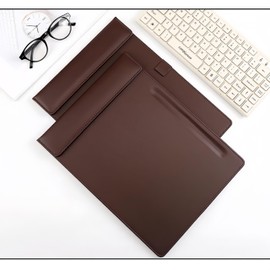 Premium PU Leather Clipboard for Letter Size Paper - Professional Document Organizer with Magnetic Page Clip, Pen Holder & File Pocket 13.7x9.8 Inch Brown Writing Board for Office, School, Home