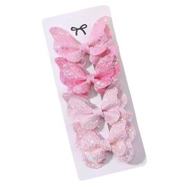 Glitter Butterfly Hair Clips, 4-Pack, Pastel Rainbow, Pink, Blue and Purple Sparkle Bow Clips (Pink)