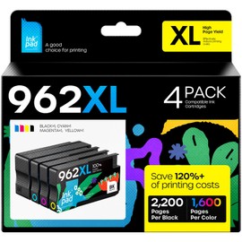 962XL Ink Cartridges Combo Pack Compatible for HP Ink 962XL 962 Black and Color Combo Pack Replacement for HP Officejet Pro 9010 9015 9016 9018 9020 9025 Printers, No e Series Printer (4 Pack)
