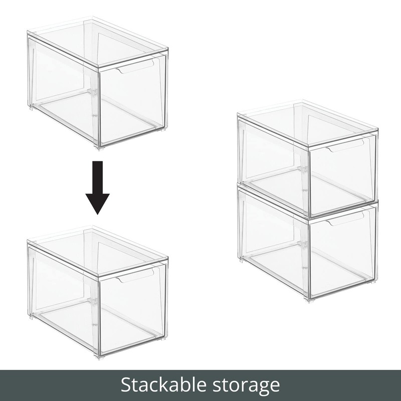mDesign Plastic Stackable Bathroom Storage with Pull Out Bin Organizer