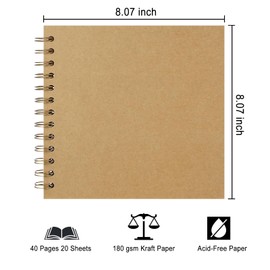 Álbum de álbumes de recortes de 7 x 7 pulgadas, libro de fotos de papel kraft de tapa dura, libro de recuerdos en blanco para manualidades, boda, aniversario, 40 páginas (20 hojas), color caqui