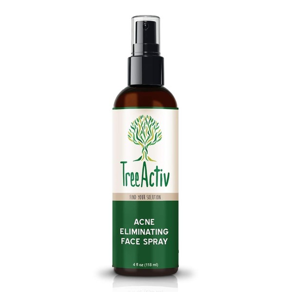 TreeActiv Acne Eliminating Face Spray, Facial Toner Cystic Acne Treatment to Cleanse, Tone & Balance Skin, Lemongrass Water, Sandalwood Water, Witch Hazel, Salicylic Acid, Works as Aftershave, Made in USA, 4 fl oz