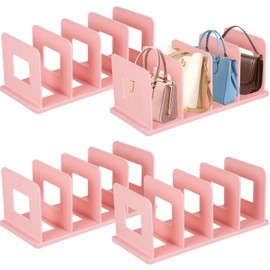 Tideme 4PCS Purse Organizers, 13.7 x 5.9 x 5.5-Inches,Adjustable Closet Organizer, Handbag Shelf Divider Storage Organizer for 8 Big Handbags/16 Small Handbags（Pink）