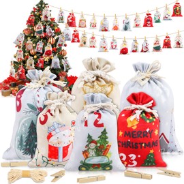 Advent Calendar for Filling Fabric Advent Calendar 2024 Fill Yourself Children 24 DIY Advent Calendar Bags Large Reusable Christmas Calendar for Filling Bags with Clip (10 x 15 cm / 13 x 18 cm)