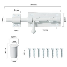 Barrel Bolt Latch, Slide Bolt Gate Latch, 6.3 Inch White Slide Lock with Padlock Hole, Solid 304 Stainless Steel Heavy Duty Hardware for Wooden Fence Gates Interior Door Barn Door Window