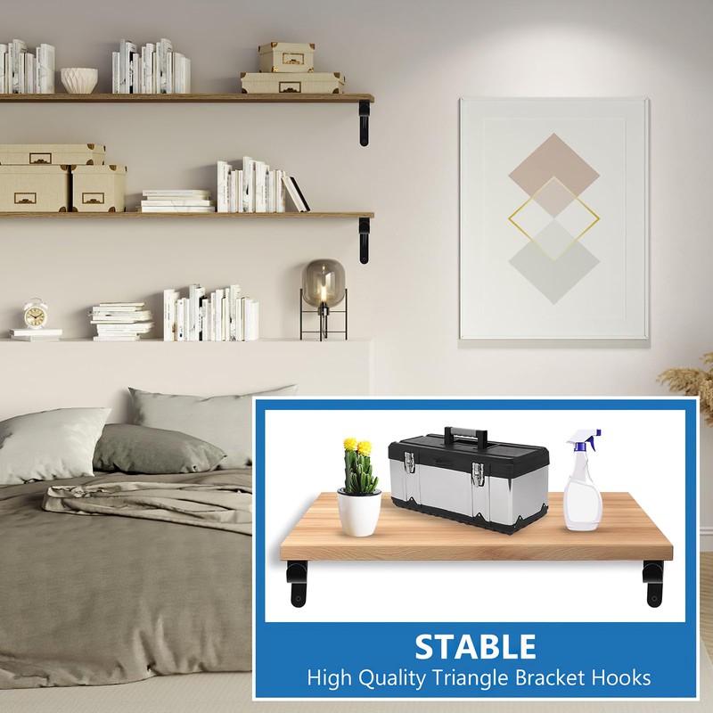 4 Pcs Closet Shelf Bracket with Pole Holder, Triangle Shelf