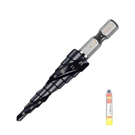 Hexagonal Shaft 0.25 inches (6.35 mm) Titanium Nitride Aluminum Coating HSS-Co M35 Drill Bit Step Drill 1 Piece [2-Blade 4-12 mm 9-Stage]