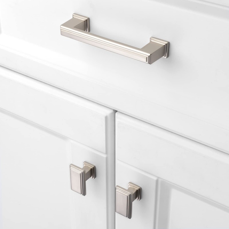KOOFIZO Stepped Bar Cabinet Pull - Brushed Nickel Furniture Handle,