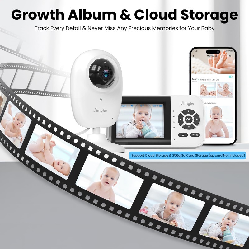 Simyke Smart Baby Monitor with 2 Cameras and Audio,App,Long Range,Night