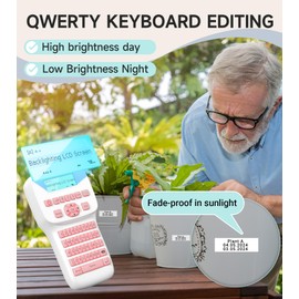 Vixic Label Maker, Portable Label Maker Machine with Tapes LM1600, Backlighting LCD Screen Label Maker with QWERTY Keyboard, Pink Rechargeable Handheld Labeler, Home School Office Organization