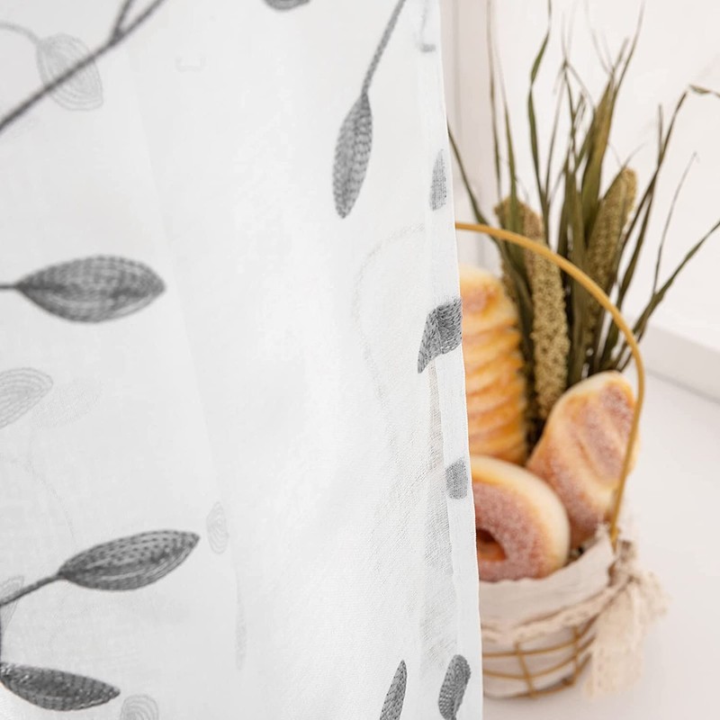 MIULEE Decorative Sheer Curtains with Embroidered Leaf Pattern for Living