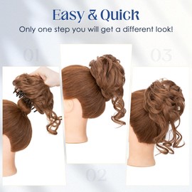 S-noilite Claw Clip Messy Bun Hair Pieces Tousled Updo Fake Hair Bun Chignon Wavy Curly Messy Bun with Clip Hair Extensions Scrunchie Clip on Bun Ponytail Hairpieces for Women(12)