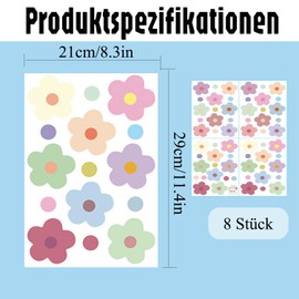 Altaroo Pack of 8 Bicycle Stickers, Coloured Flowers and Round, Stickers Bicycle 29 x 21 cm, Sticker Flowers, Car Sticker for Scooter, Notebook, Laptop