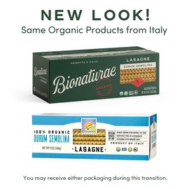 Bionaturae Lasagna Pasta Noodles - Durum Semolina Pasta, Kosher Certified, High Protein, Non-GMO, USDA Certified, Durum Semolina Lasagna, Lasagna Pasta Organic, Crafted in Italy - 12 Oz, 12 Pack
