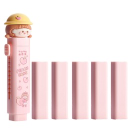 5 +1 Pack Cute Cartoon Erasers Set Rubber Pencil Erasers for Kids Students Office School Supplies (Pink Peach)