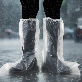Askyorte 10 Pairs Waterproof Shoe Covers for Rain - Disposable Thickened Rain Shoe Covers, 19 inch Tall, Long Plastic Shoes and Boots for Rain Covers, Water Proof Boot Protector for Men Women