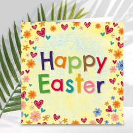 Easter Cards - Easter Hearts, Happy Easter cards, pack of 5 cards with white envelopes, with greeting inside. Easter cards for all the family, by Just Cards Direct