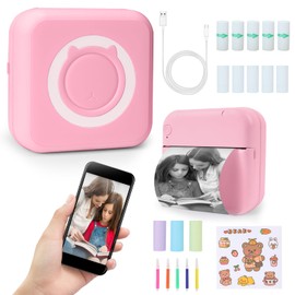 ZAKVOP Mini Printer, Thermal Sticker Printer, Bluetooth Photo Printer, Pocket Sticker Printer, Handheld Portable Printer for School, Home, Lists, DIY Doodle Dash, Photos Printing - pink