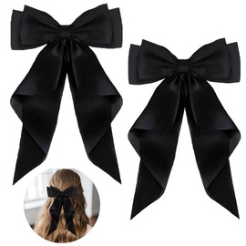 Hair Bow Clips - Hair Clips with Large Bow Plain Hair Pin with Bow Hair Clips Accessories for Girls Women Black (2 Pieces)