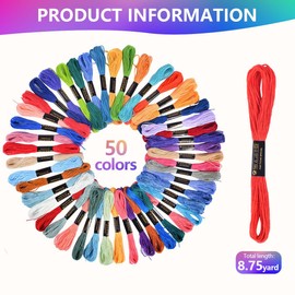 OBTANIM 50 Skeins Rainbow Color Embroidery Floss Cross Stitch Threads Bracelet String Yarn Crafts Floss with Needles for Bracelet Making, Hand Sewing Crafts