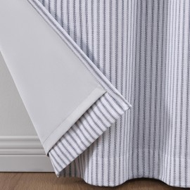 Martha Stewart Ticking Stripe Blackout Lining Rod Pocket/Back Tab Window Curtain Panel Pair, 95", White/Indigo