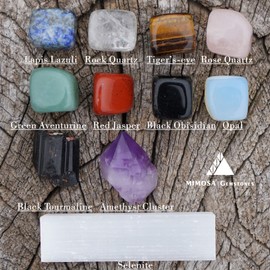 11 PCS MIMOSA Chakra Stones Healing Crystals Stone , Amethyst Elestial, Black Tourmaline&Selenite