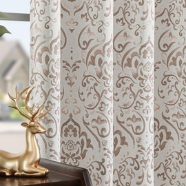 jinchan 100% Blackout Curtains for Bedroom, Damask Patterned Curtains 84 Inch Length for Living Room, Vintage Medallion Drapes, Thermal Insulated Rod Pocket Back Tab Window Treatments, 2 Panels Brown