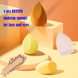 Makeup Sponge set BUTIYO Make up for Face Makeup,Foundation Powder Cream for Flawless Makeup,4 pcs colorful Cosmetic Sponges in 1 Storage Package (yellow) FB015