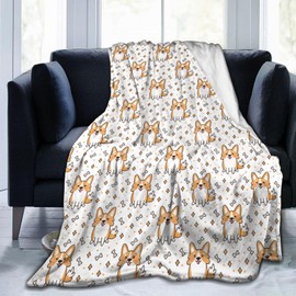 Wisedeal Cute Corgi Dog Thermal Throw Blanket, All Season Super Soft Lightweight Puppy Flannel Blanket for Men Women Teen Youth Sofa Couch Bed Office Travel Camping, 60 x 50 Inches
