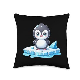 Cute penguin on melting ice floe Global warming Throw Pillow
