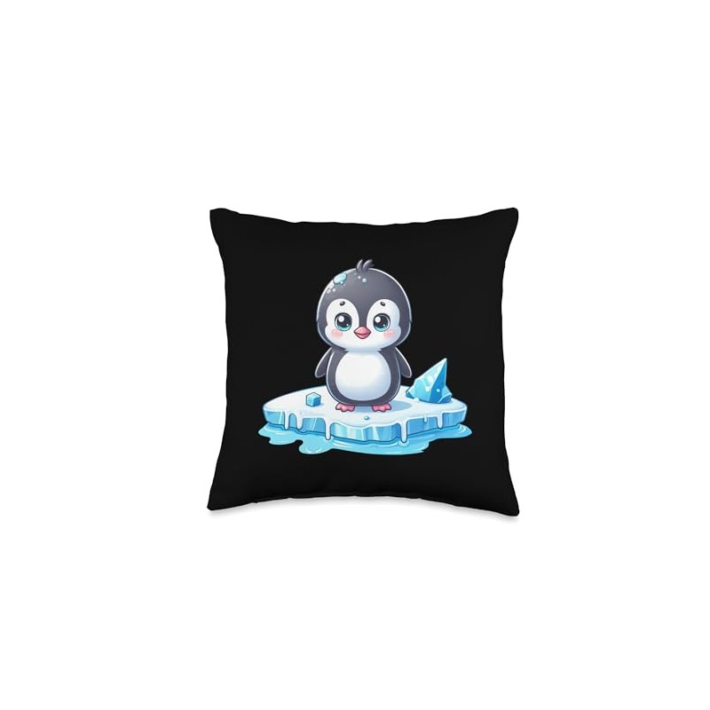 Cute penguin on melting ice floe Global warming Throw Pillow