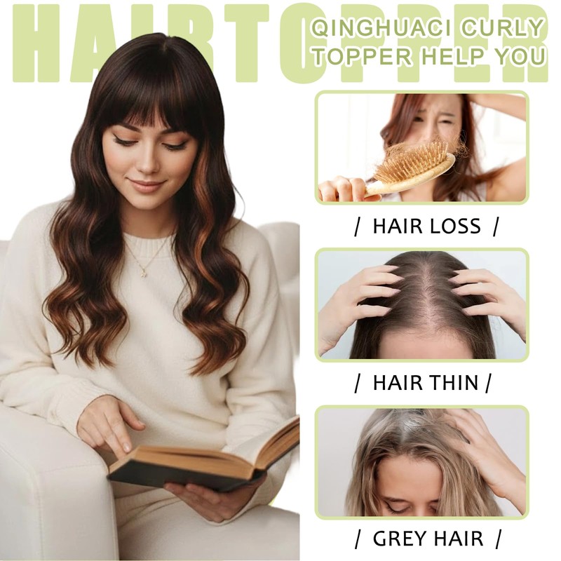 QINGHUACI Hair Topper 18 Inch Synthetic Curly Wavy Clip in