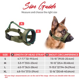 HEELE Dog Muzzle with Head Strap and Adjustable Loop and Soft Neoprene Padding, No More Chafing, Muzzle for Large dogs to Prevent Barking Biting and Chewing, Dog Muzzles for Training, Army Green, L
