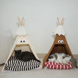 Cat Christmas Tent. Elevated cat Tent, Small Dog Bed with Pad, Portable Wooden Cat Tunnel and House, cat Beds for Indoor Pets, Comfortable Home for Cats and Small Dogs (Gray, M)