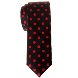 Retreez Classic Polka Dots Woven Microfiber Skinny Tie - Black with Red Dots