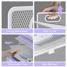 SUPEASY 5-Tier Desk File Organizer, Metal Letter Paper Tray, Desk Organizers and Accessories for Home Office Supplies, White