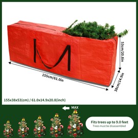 RICHIE Christmas Tree Storage Bag for up to 9ft Christmas tree, Xmas Tree Storage Box for easy storage of Christmas tree with durable reinforced carry handle(155x38x53cm, Red)
