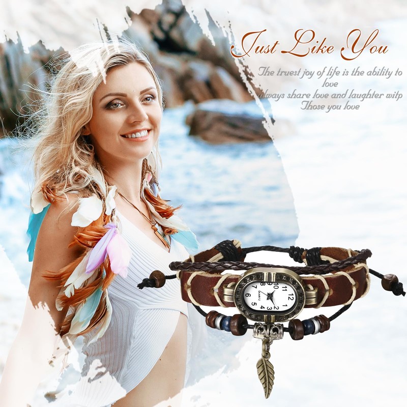 JewelryWe Womens Leather Wristwatch Multi-Layer Bohemia Bracelet Watch Classic Weave