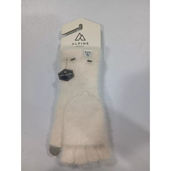 Alpine Design Women's Cream Color Fuzzy Rib Pop Top Gloves.