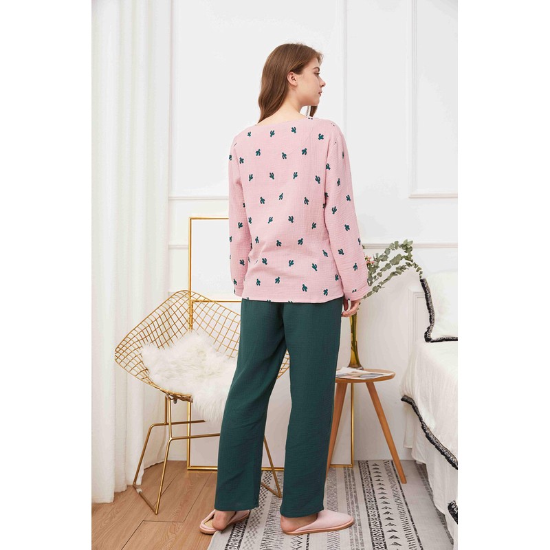 Womens Soft Cotton Pajama Set (Pink-Long Medium)