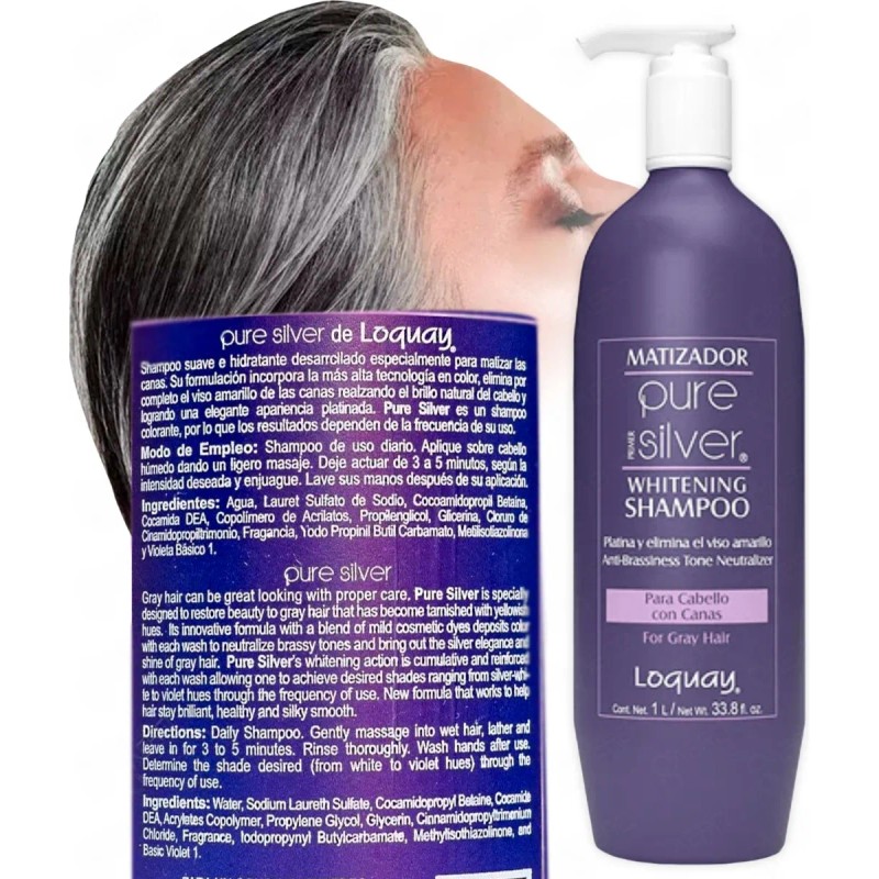 Shampoo Pure Silver Matizado Canas Anti Amarillo 1ltr Loquay