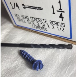 Unbranded 100 Hex Head Concrete Screws - Blue - 1/4 x 1.25" - With Drill Bit Size 3/16 3.5