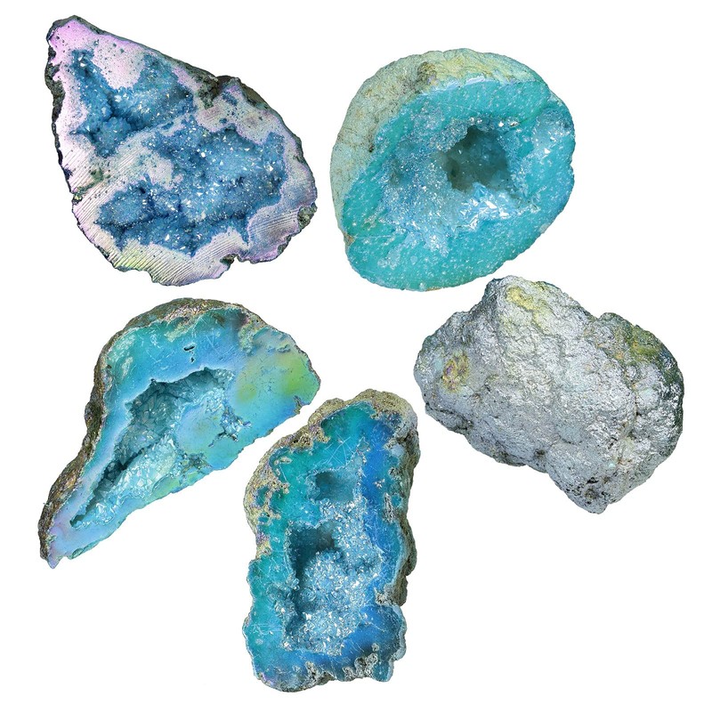 Amogeeli Irregular Titanium Coated Crystal Geode Cluster Mineral Specimen Decoration