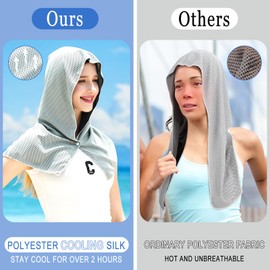 2 Pcs Cooling Hoodie Towel,Sun Protection Cooling Towel for Hot Weather Travel, Sport Head Towel for Neck Face Quick Drying Absorbent Travel Towel (Black,Grey)